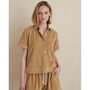 Alex Mill Womens Top Benny Shirt Golden Flax Terry Cloth Button Up Sz L Retro